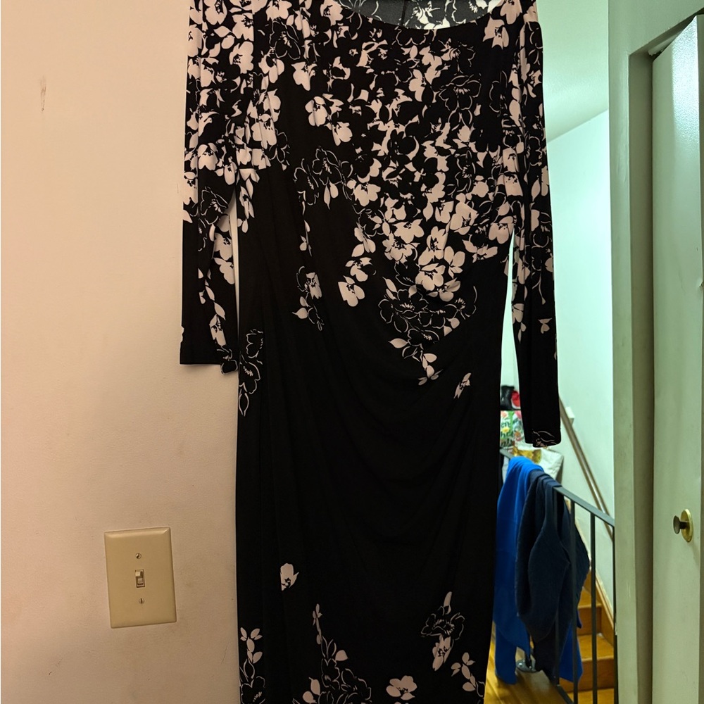 Chaps Black and White Floral Maxi Dress